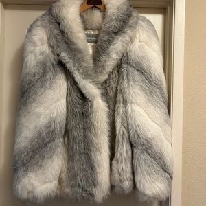 Jordache Women's Faux Fur Jacket - Gray and Cream